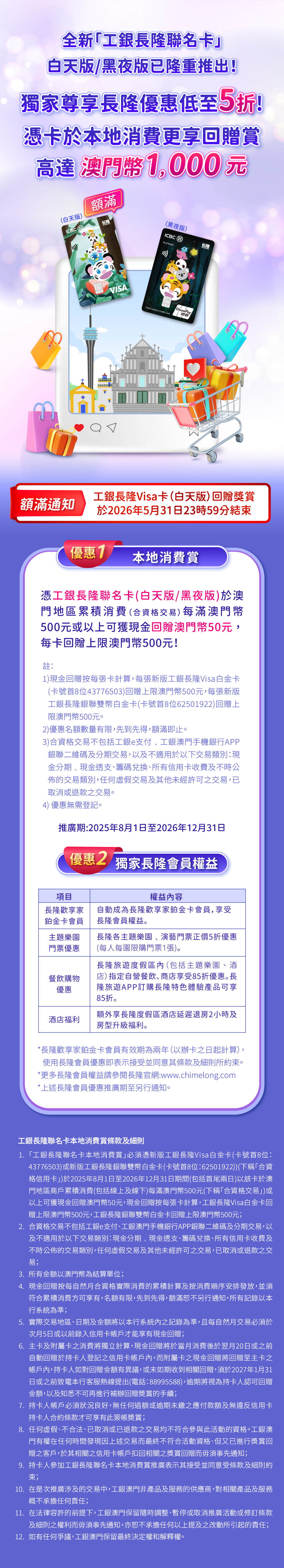【工銀長隆聯名卡】本地消費回贈活動延期，全新工銀長隆Visa卡回贈名額已滿!